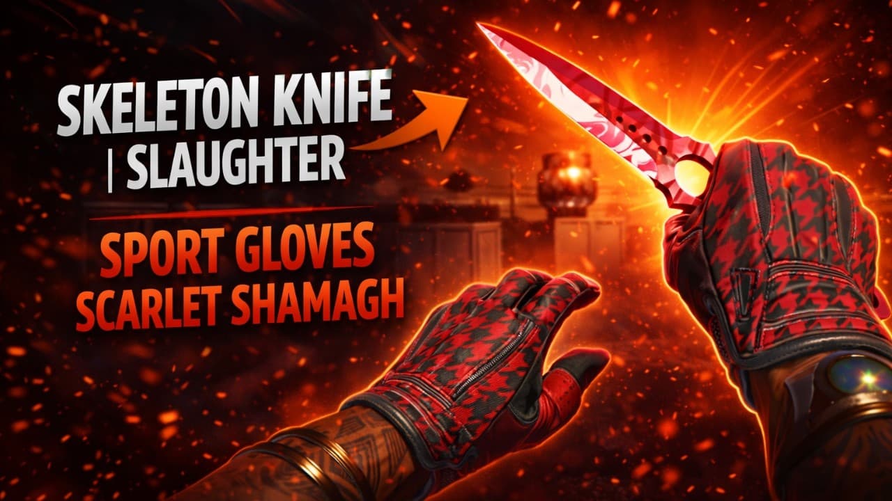 ★ Skeleton Knife | Slaughter + ★ Sport Gloves | Scarlet Shamagh